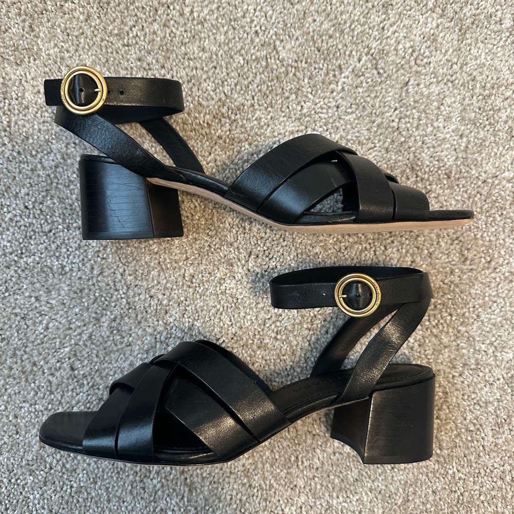 Tory Burch City Heel Ankle Black Leather Sandal